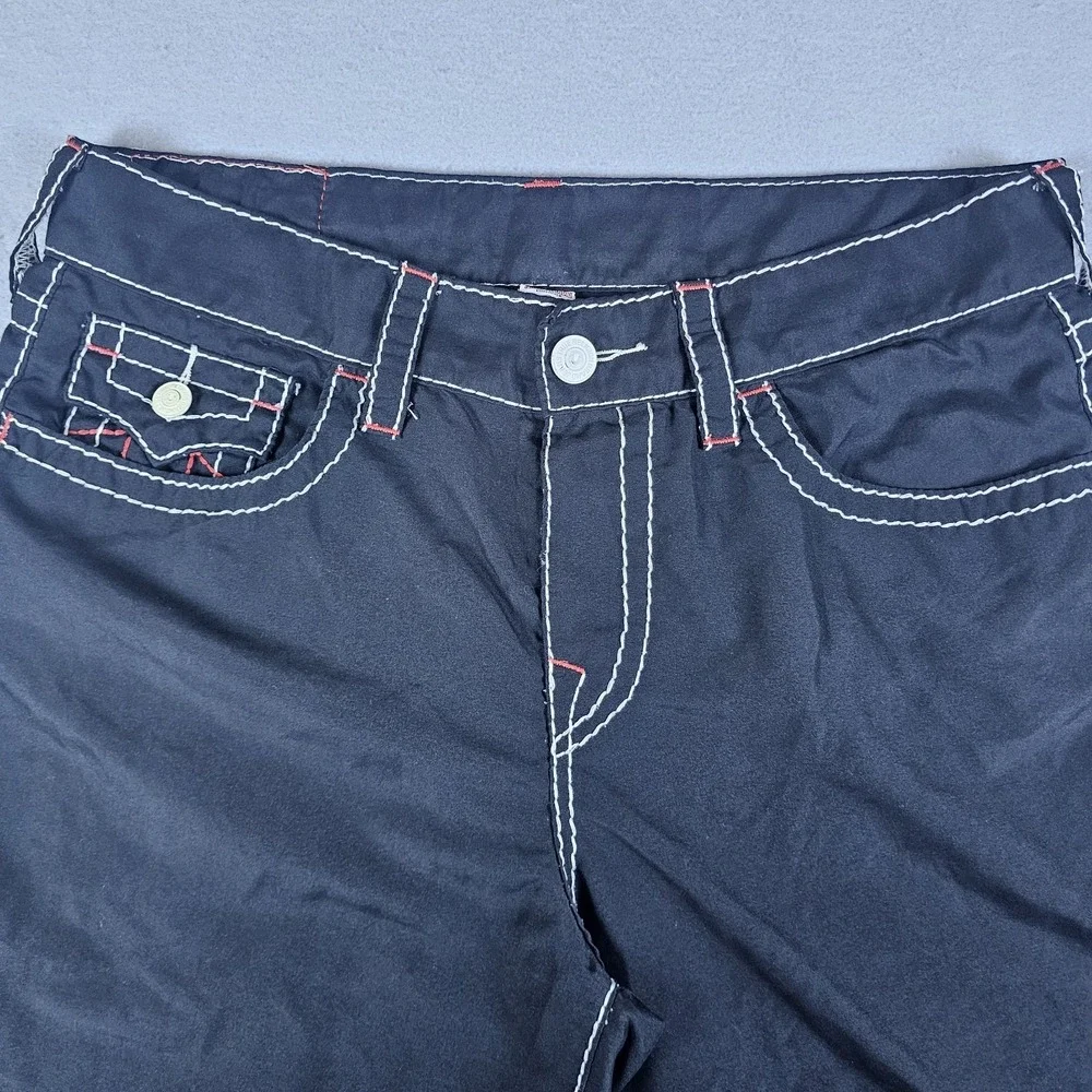 True Religion Boardshorts Mens 33 Black Flap Pockets Swim Surf Trunks 10
